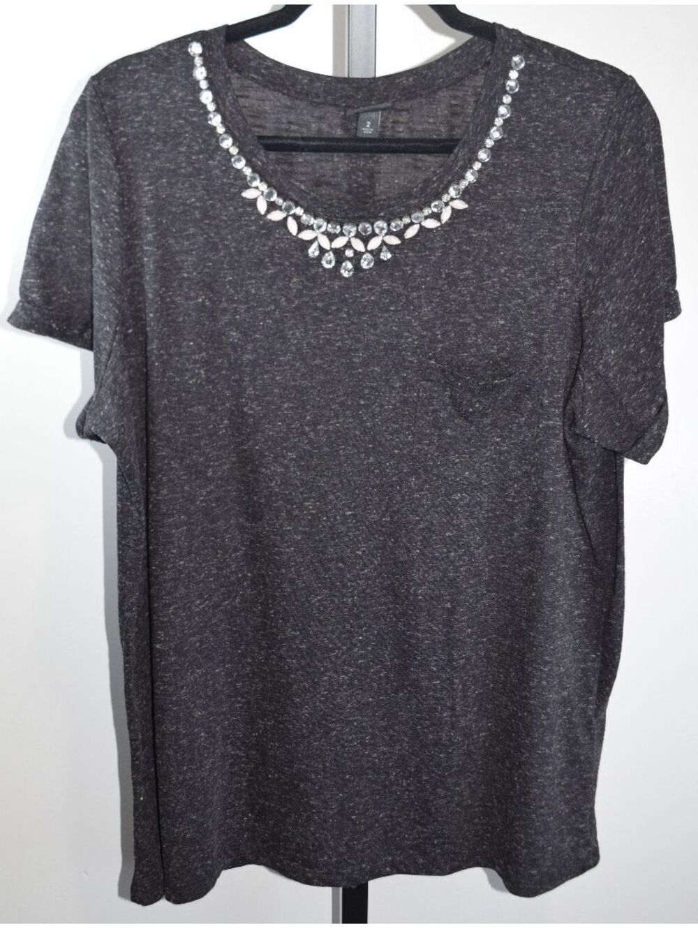 Torrid Jeweled Necklace Collar T-Shirt, Heather Charcoal, Size 2, Elevated Basic - Picture 1 of 7